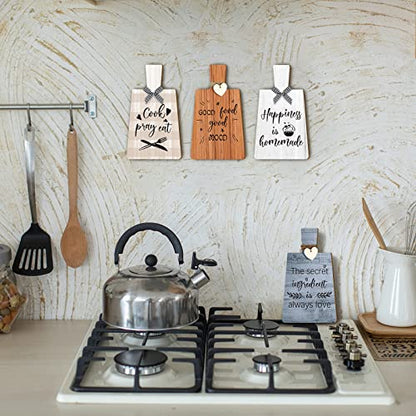 Chunful 4 Pcs Kitchen Cutting Board Wall Decor Sign 4 x 7 Farmhouse Wooden Kitchen Wall Hangings Rustic Tiered Tray Decor Wood Art Hanging Sign with Hooks for Home Dining Living Room Cafe