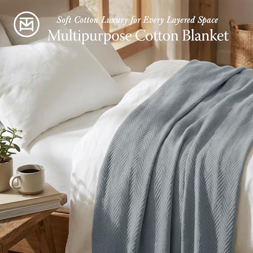 Threadmill Cotton King Blanket, Herringbone, Scottish Grey, 106x92 in | 100% Cotton, Herringbone Pattern, 350 GSM, 106x92 in, Breathable, Moisture-Wicking, All-Season, OEKO-TEX Certified - color: Scottish Grey, size: King (106" x 92")