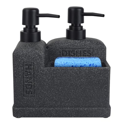 Kitchen Hand Soap and Dish Soap Dispenser Set,Dual Soap Dispenser with Sponge Holder 3-in-1 Organizer for Kitchen Sink,Bathroom,Useful Kitchen Gadgets - Black - color: 3 in 1 - Black