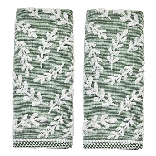 SKL Home Leaf Sprig 100% Cotton Jacquard 2pc Hand Towel Set, Reversible & Decorative for Bath/Kitchen/Bar & Gift, Spruce - color: Leaf Spring, Spruce