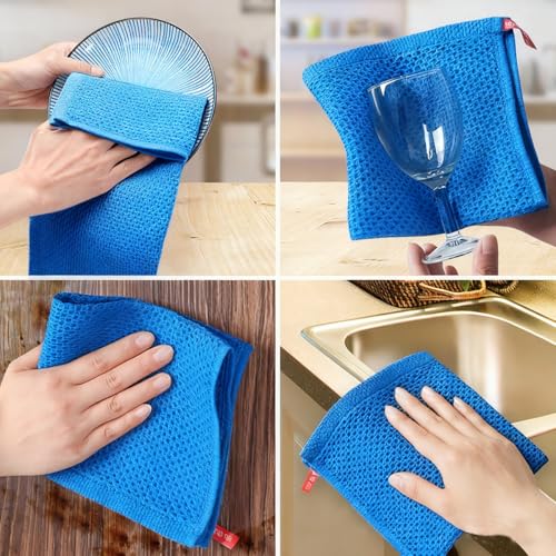 100% Cotton Waffle Weave Kitchen Dish Cloths, 6 Pack Ultra Soft Absorbent, Quick Drying Dish Towels, 12x12 Inches, Dish Rags for Drying Dishes & Daily Kitchen Use (Blue - color: Blue