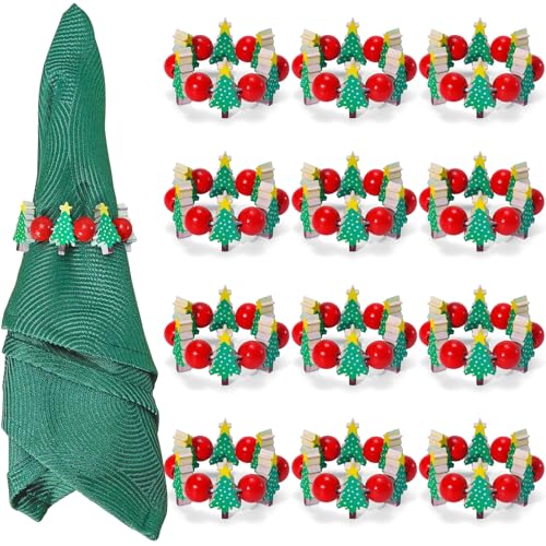 KPOSIYA Christmas Napkin Rings Set of 12, Xmas Tree Napkin Rings for Table Decor, Wooden Napkin Holder Buckle for Christmas,Winter Holiday, Home Party, Wedding Supplies - size: 12pcs, style: Xmas Tree