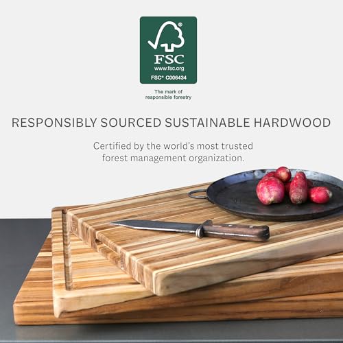 Teakhaus Carving Board and EON Cutting Board Oil Set - Large (L) Teak Wood Cutting Board with Juice Groovel & Food-Grade Mineral Oil - 20”L x 15”W x 1.5” Thick - FSC Certified - color: Cutting Board with Maintenance Oil, size: Large (20 inch x 15 inch x 1