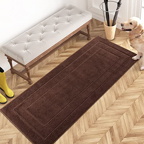 PURRUGS Hallway Runner Rug, 24" x 59", Brown | Machine Washable, Non-Slip, Waterproof TPR Backing, Super Absorbent, Low Profile, For Hallway, Kitchen, and Entryway - color: Brown, size: 24" X 59"