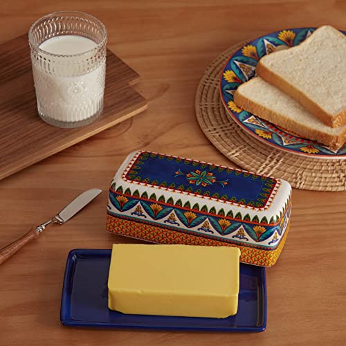 Bico Havana Ceramic Butter Dish with Lid, Wide Butter Keeper for Counter, Kitchen Countertop, Microwave and Dishwasher Safe - color: Havana