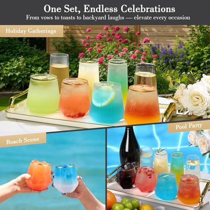 48 Pack Plastic Glasses – 24 x 9oz Stemless Champagne Flutes & 24 x 12oz Stemless Wine Glasses – Elegant Disposable Shatterproof Cup – BPA-Free Drinkware for Weddings, Parties (Gold Rim Diamond) - color: Gold Rim Diamond