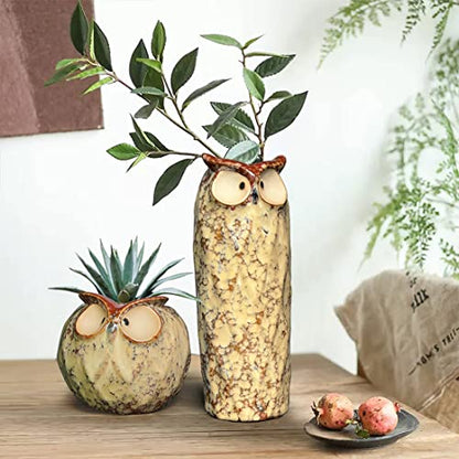 GeLive 9 Inch Owl Ceramic Vase, Farmhouse Flower Vase, Retro Owl Planter, String Pearl Succulent Pot for Bud Cutting Hydroponic Plant, Indoor Outdoor Home Decor, Cute Owl Fun Animal Cartoon Gift - size: 9" Tall