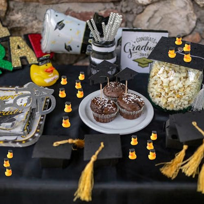 JUNEBRUSHS Graduation Table Decorations, 50 Pcs Mini Resin Ducks Tiny Graduation Cap Duck Yellow Grad Ornaments for Grad Party Favors Crafts - style: Duck Style