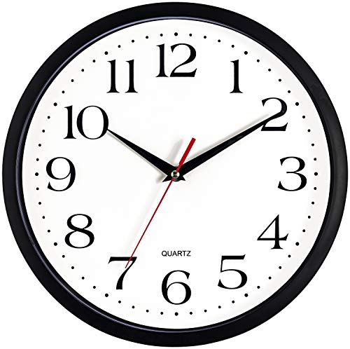 Bernhard Products Black Wall Clocks 2 Pack Silent Non Ticking - 12 Inch Quality Quartz Battery Operated Round Easy to Read Home/Office/Classroom/Business/Kitchen/School Clock - color: Black, size: 12 Inch - 2 Clocks
