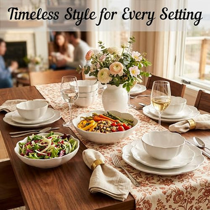 Sango Bethany 12 Pieces Scalloped White Plates & Bowls Set - color: White, size: 12-Piece Set
