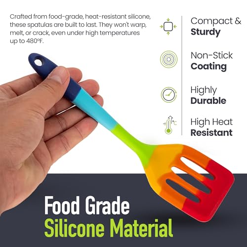 11-Piece Rainbow Silicone Spatula Bundle with Holder & Measuring Spoons – Multicolor Heat-Resistant Cooking Utensils for Nonstick Cookware – Flexible Turner, Spoon, Spatula, Brush, FDA Safe