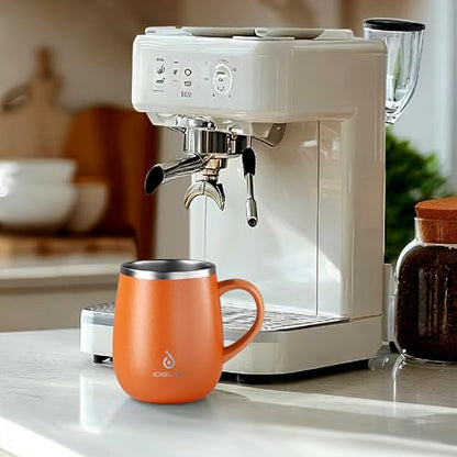 Ideus 16 oz Insulated Coffee Mug with Handle and Lid, Double Wall Stainless Steel Vacuum Thermal Coffee Mug, Travel Coffee Cup Thermal Cup for Home and Office (Orange Tiger 2.0, FUJI DAWN) - color: Orange Tiger 2.0