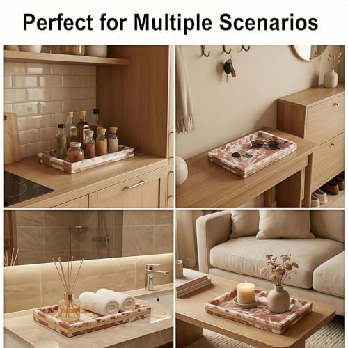 Red Marble Tray 12" x 8", Gold Edge Stone Vanity Organizer | Genuine Red Marble, Gold-Toned Edge, 12 x 8 Inch, for Perfume and Jewelry, on Bathroom Vanity and Dresser - color: Red