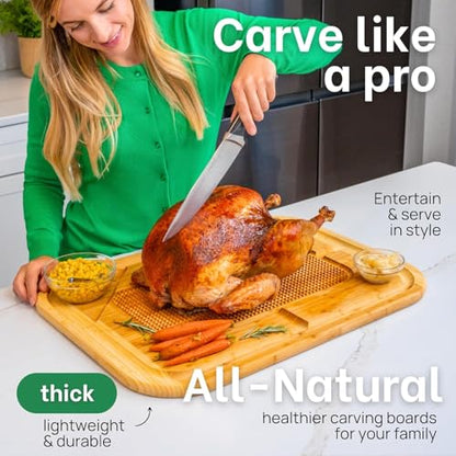 HUGE Organic Bamboo Extra Large Carving Board with Lifetime Replacements - 2XL Meat Cutting Board and Wooden Butcher Block with Pour Spout, Turkey Platter for Christmas Holiday Essentials - size: 24"L x 18"W