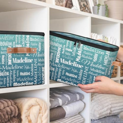 Custom Name Storage Basket, Personalized Keepsake Box, Grey Green | Foldable Fabric Gradient Large Memory Bin with Handle Lid Lightweight Waterproof Dustproof, 14"L x 10.2"W x 10.4"H - color: Option 4