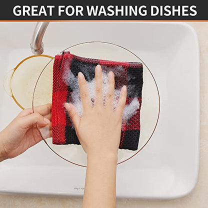 Homaxy 100% Cotton Check 12 Pack Dish Cloths, 12" x 12", Black & Red | Waffle Weave, Plaid, Super Soft and Absorbent Dish Rags, Quick Drying, Multi-Purpose - color: Black & Red, size: 12 x 12 - 12 Pack