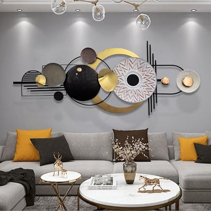 Large Modern Metal Wall Art for Living Room,Geometric Decor 59x24 in | 3D Textured Metal Sculptures Easy to Install Horizontal or Vertical Wall Decor for Bedroom Office Dining Room Entryway - style: wall sculpture 1