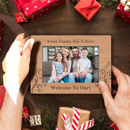 YSTEP Every Family Has a Story Welcome To Ours Picture Frame, Family Photo Frame, Fathers Day, Mothers Day Gifts, Wood 4x6 Picture Frame for Desk Display-B16 - style: Style 3