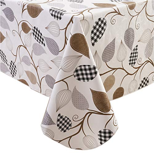 Pioggia Vinyl Tablecloth with Flannel Backed Waterproof Oil-Proof PVC Table Cloth Wipeable Spill-Proof Plastic Table Cover for Indoor and Outdoor(Leaves, 60 x 60 Inch Round) - color: Leaves, size: 60" (Round)