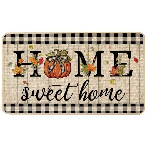 ORTIGIA Fall Pumpkin Doormat Home Sweet Home Indoor Outdoor Patio Autumn Welcome Door Mats Thanksgiving Non-Slip Durable Entrance Mat for Home Entrance Outside Entry Yard Floor Patio 17x29 INCH - color: Fall Pumpkin, size: 1'5" x 2'5" (Rectangular)