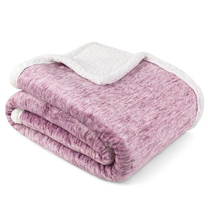 Premium Sherpa Melange Throw Blanket for Couch, Sofa by Pavilia | Soft, Fluffy, Plush, Warm, Cozy | Fuzzy Lightweight Microfiber, Purple Wine Luxury Modern Reversible TV Blanket | 50 x 60 Inches - color: Melange Wine, size: 50 x 60 Inches