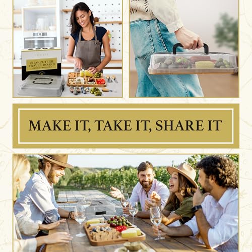 Charcuterie Board with Lid - Reversible, 2-in-1 Travel Portable Cheese Board for Picnics & Entertaining - Housewarming Gift Set Idea - Covered Snack Serving Tray - Large Food Platter - color: Natural Bamboo Wood