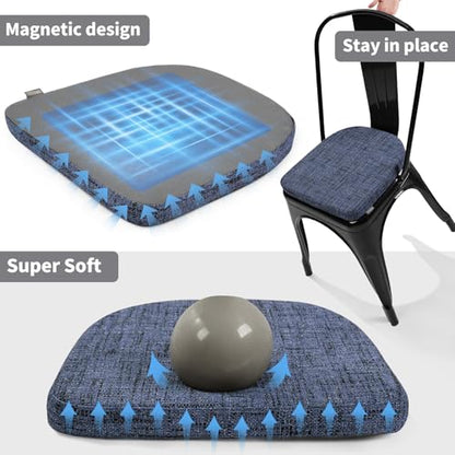SINOSSO Memory Foam 14" Metal Chair Cushions 4 Pcs, Modern Interwoven Style Magnetic Chair Pads for Dining Kitchen Cafe Bistro Stackable Chair (U-Shape, Blue, 4) - color: Blue