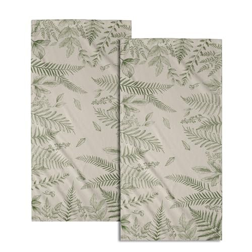 Imiss Sage Green Herbs Leaves Hand Towels 14.4 x 28.3 Inch - Wild Fern Leaf Plants Guest Bathroom Towels Decoration Seasonal Small Fingertip Towels Set of 2 for Face,Shower,Gym - color: Herb Leaf