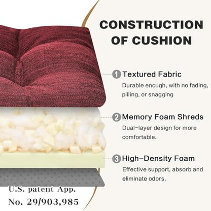 baibu Patented Dual-Layer Rocking Chair Cushion Set, 19.5 x 19.5 in, Red | Two-piece memory foam seat and back cushion set with secure ties and a non-slip bottom for indoor rocking chairs. - color: Red