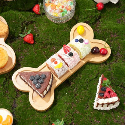 Bamboo Paw Shaped Tray Set - Cute Dog Paw & Bone Serving Tray with Grooves, Animal Themed Bone Shaped Party Supplies, Wood Candy Dish Bowl Gifts for Dog and Cat Lovers