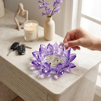 Crystal Flower Jewelry Tray, 1, 6.3" Purple | Transparent, For Rings, Earrings, Necklaces, Keys, Decorative Trinket Dish, For Vanity Dresser Nightstand - size: 6.3"(W)- Purple