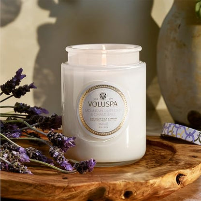 Voluspa Mountain Lavender Chamomile Candle Jar, 18 oz | Coconut Wax Blend, 100 Hour Burn Time, Scented Candles for Home, Poured in the USA - color: 25 - Mountain Lavender & Chamomile