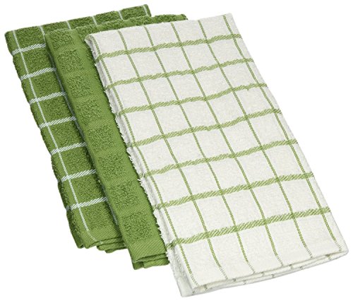 Ritz Premium 100% Cotton Terry Check Kitchen Dish Towels - Highly Absorbent, Super Soft, Long-Lasting, 25"x15", 3-Pack, Cactus Green - color: Cactus Green, size: 3-Pack - Kitchen Towel