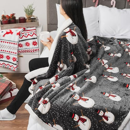 PAVILIA Premium Christmas Sherpa Throw Blanket, 50x60, Grey Snowman Cozy Fleece Holiday Blanket, Reversible Plush Winter Throw for Couch & Bed, Ultra Soft Warm - color: Snowman Charcoal, size: 50 x 60 Inches