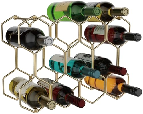 Buruis Countertop Wine Rack, 14-Bottle Metal Wine Holder, Gold | Wine Bottle Organizer, Red & White Wine Storage, Space-Saving Countertop Display, Kitchen Bar Decor, Modern Home Style - color: Gold, size: Metal Base