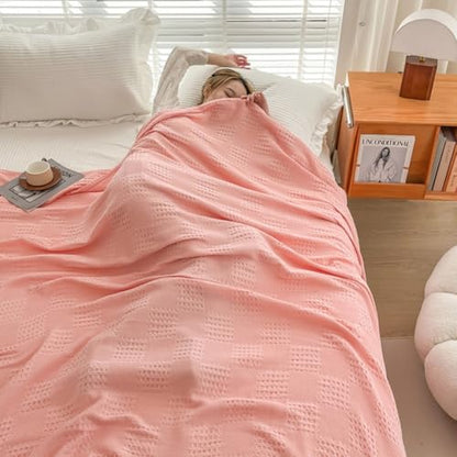 LGYKUMEG 100% Cotton Waffle Knit Blanket Twin,Lightweight,Breathable and Soft, Waffle Weave Blankets for Bed and Couch,Pink, 150 x 200 cm / 59 x 79 inch - color: Pink, size: Single Size 59x79 inch