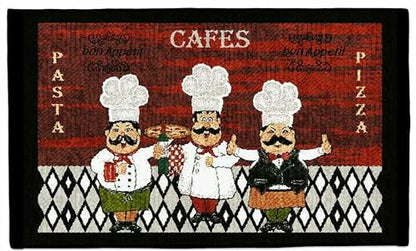 Kashi Home Kitchen Rug, Area Rug, Mat, Beautiful Print Non-Skid Latex Back Chef Trio 20x40 Rectangle - color: Chef Trio, size: 20x40 Rectangle