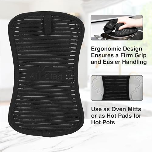 All-Clad Premium Pot Holder & Hot Pad: Heat Resistant to 500 Degrees - 100% Cotton, 10"x6.25" Hot Pad for Kitchen and Barbeque, (1-Pack), Black - color: Black, size: 1 Pack