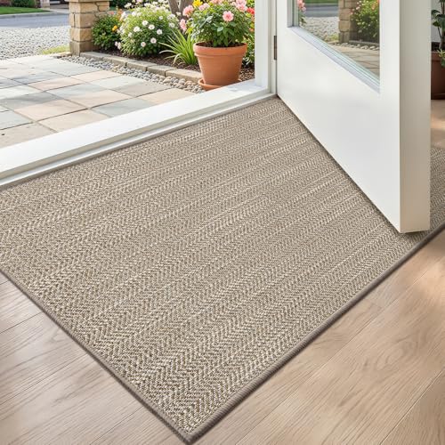 LUMI Ultra Thin Indoor Door Mat 24x36, Non-Slip Rubber Dirt Trapper | Low Profile Entryway Mat, Dirt Resistant Doormat, Stain Resistant Durable, Easy Clean for Inside, Patio, Porch, Brown - color: Brown, size: 2' x 3' (Rectangular)