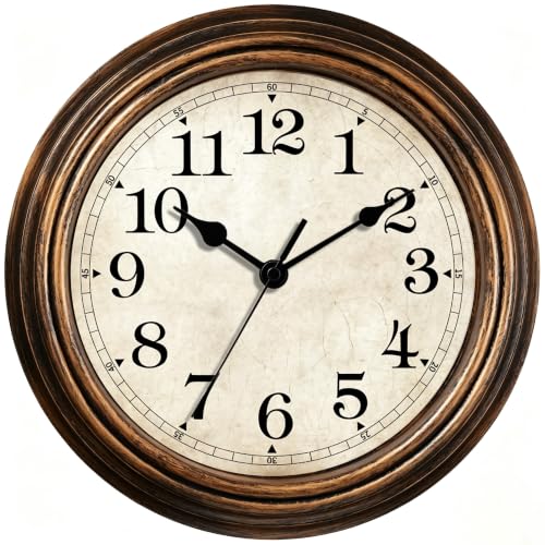 Wall Clock 12 Inch Vintage Decorative Battery Operated Silent Gold | Round clock; clear glass easy read; silent non-ticking; for living room, kitchen, bedroom - color: K_gold, size: 12"
