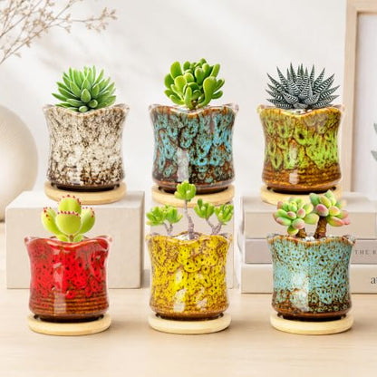 Succulent Pots with Drainage Tray, Cute Ceramic Pots for Plants Set of 6 - color: 2.8"colorful - 6pcs
