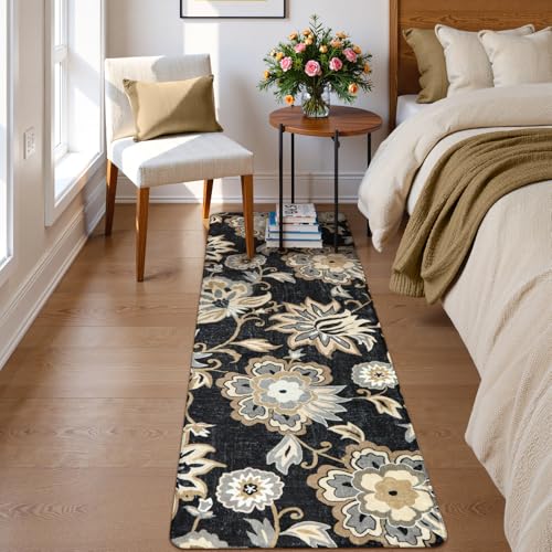 Lahome Floral Washable Runner Rug - 2x6 Runners for Hallways Non-Slip Low-Pile Kitchen Rug, Black Paisley Print Carpet for Laundry Bedroom Entryway （(2’X 6’, Blacak) | Low-Pile Kitchen Rug, Black Paisley Print Carpet for Laundry Bedroom Entryway (2' x 6',
