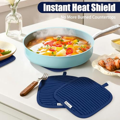 Oven Mitts and Pot Holder Sets with Silicone Grip, 500°F Heat Resistant-6 Pack Dishcloth/Dish Towels for Kitchen 100% Cotton-Value Kitchen Essentials for Cooking, Baking, Grilling-Marine Blue - color: Marine Blue