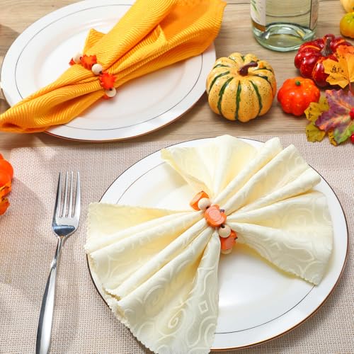 KPOSIYA Fall Napkin Rings Set of 12, Thanksgiving Pumpkin Maple Leaf Napkin Rings for Table Decor, Wooden Napkin Holder Buckle for Holiday, Halloween, Fall Banquet, Home Party, Wedding Supplies - size: 12pcs, style: Pumpkin Maple Leaf 2
