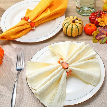 KPOSIYA Fall Napkin Rings Set of 12, Thanksgiving Pumpkin Maple Leaf Napkin Rings for Table Decor, Wooden Napkin Holder Buckle for Holiday, Halloween, Fall Banquet, Home Party, Wedding Supplies - size: 12pcs, style: Pumpkin Maple Leaf 2