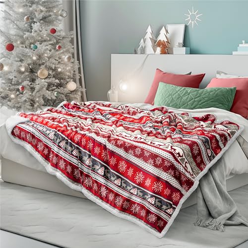 PAVILIA Premium Christmas Sherpa Throw Blanket | Christmas Decoration Reindeers, Fleece, Plush, Warm, Cozy Reversible Microfiber Holiday Blanket 60x80 - color: Holiday-reindeer, size: 60 x 80 Inches