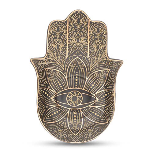 Zerodeko Ceramic Jewelry Tray Palm Shape Eye Trinket Dish Jewelry Storage Tray for Rings Earrings Bracelets Necklaces Desk Dresser Bathroom Decor 6.49 X 4.52 X 0.59 in