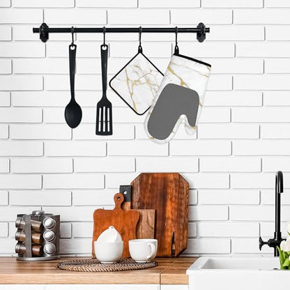 Oven Mitts and Pot Holders Sets White Gold Marble Kitchen Accessories of 4 Heat Resistant Oven Gloves Hot Pads with Non-Slip Silicone Surface for Chef Cooking Baking - color: White Gold