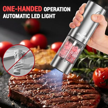Electric Salt and Pepper Grinder Set with External Coarseness Adjustment, 95ml Large Capacity Automatic Pepper Mill, USB-C Charging Base with LED Light, Stainless Steel Spice Grinder, 2-Piece Set - size: Upgraded Adjustment Version (1 Pack)