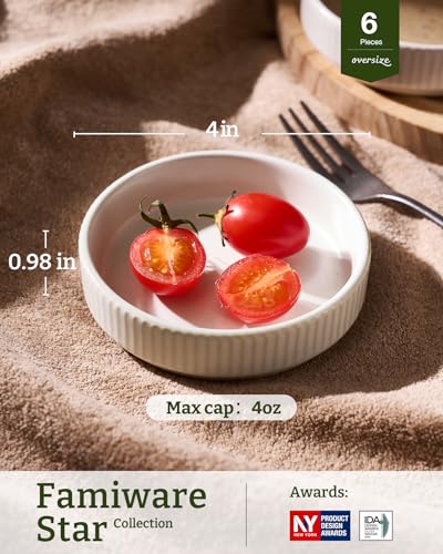 famiware Ceramic Soy Sauce Dish, 4oz Dipping Bowls Set of 6, Matte White | Individual Dip Sauce Cups/Dishes/Plates, Small Serving Bowls for Side Dishes, Condiments, Sushi, Appetizers, Reactive Glaze - color: Matte White, size: 6pcs